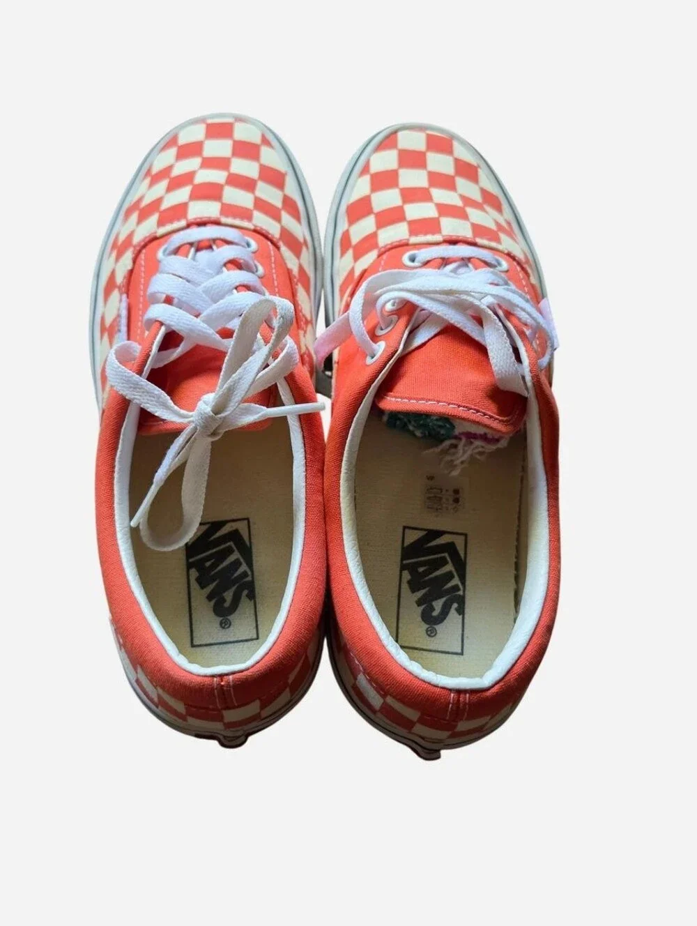 Vans Coral & Cream Checkerboard Low-Top Sneakers